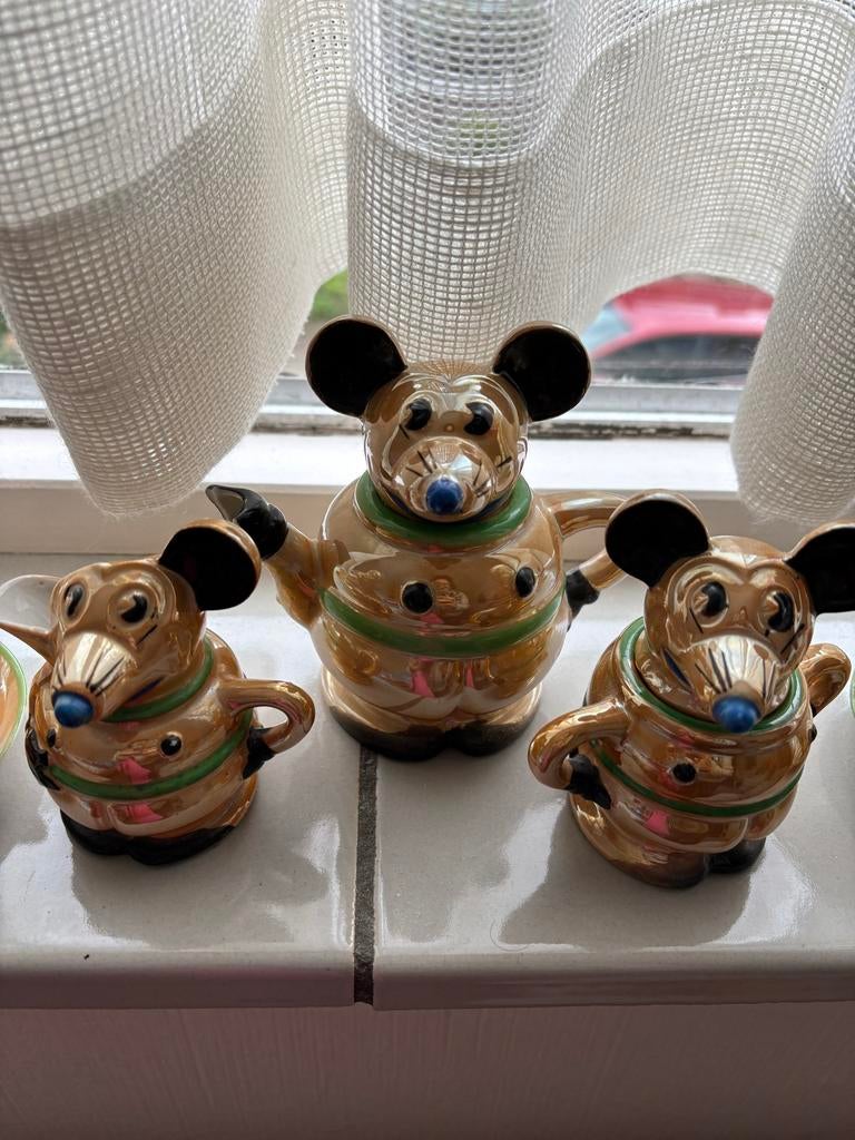 Antiek Mickey Mouse Servies - Theepot, Melkkan, Suikerpot, Ophalen