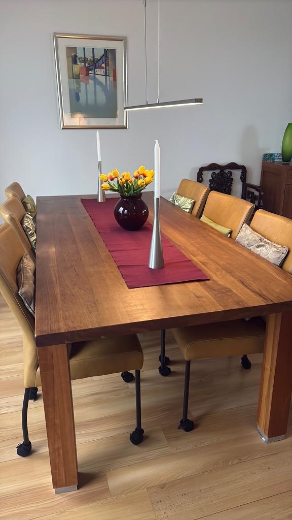 Eetkamertafel, design, kersenhout, Huis en Inrichting, Tafels | Eettafels, Ophalen, Gebruikt, 100 tot 150 cm, 200 cm of meer