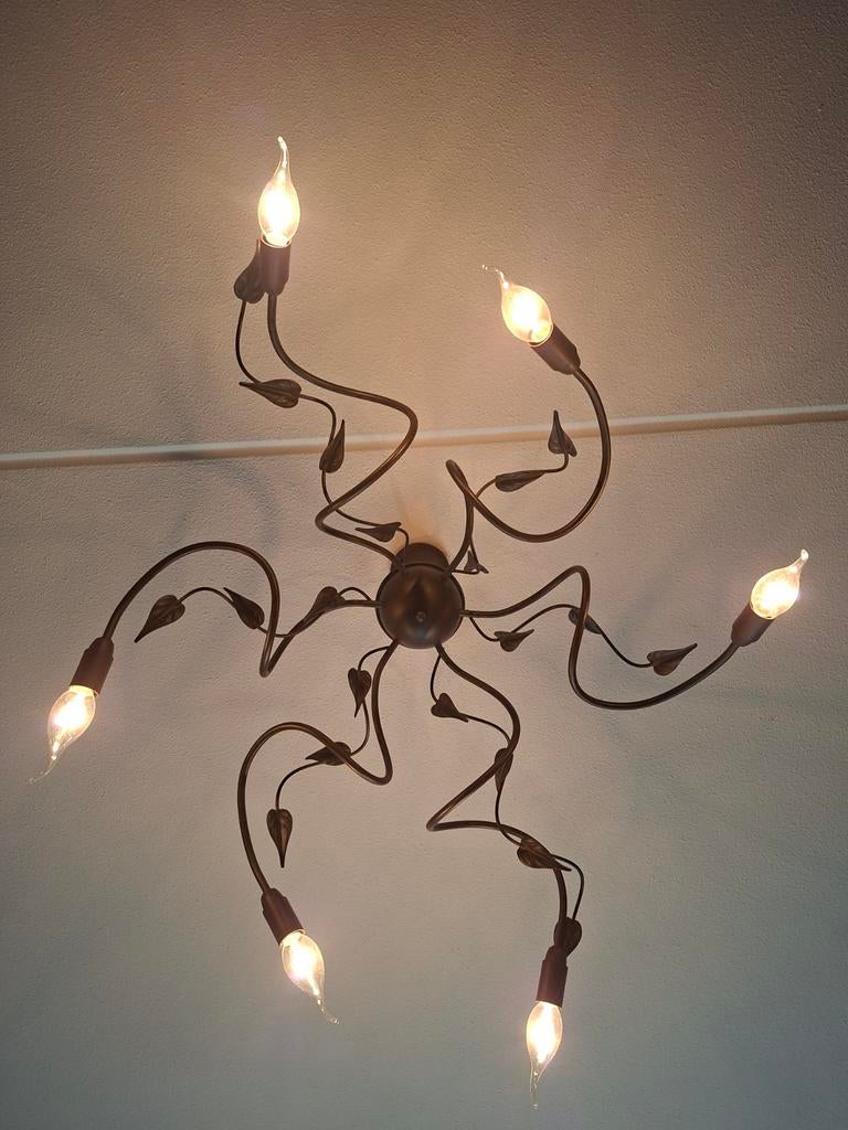 Plafondlamp met 6 lichtpunten, Ophalen, Gebruikt, Metaal, Organisch, Sierlijk