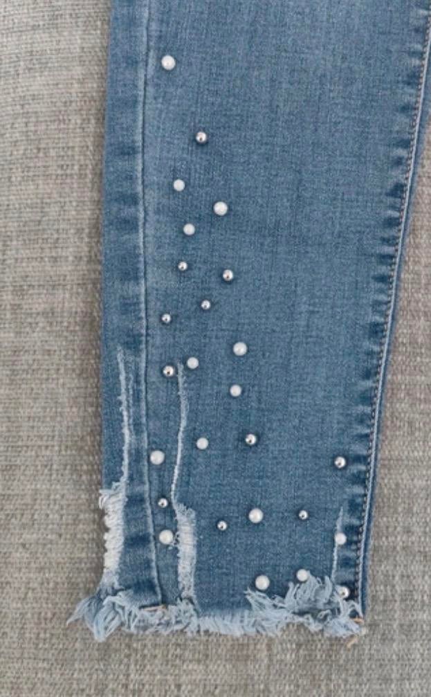 Stretch jeans met pareltjes ..nieuw!, Ophalen of Verzenden, Nieuw, Blauw, W30 - W32 (confectie 38/40)