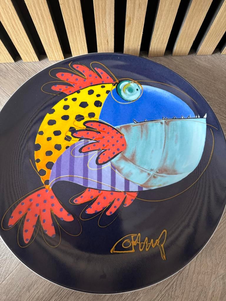 Decoratief bord met vrolijke vis - Kleurrijk kunstwerk, Verzenden