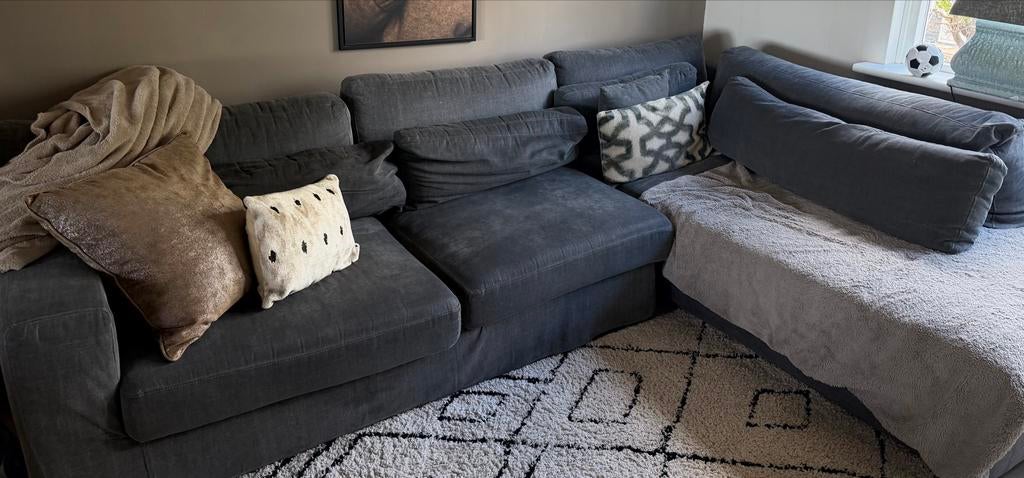 Grijze hoekbank, Huis en Inrichting, Banken | Bankstellen, Gebruikt, Hoekbank, Vierpersoons of meer, 300 cm of meer, 75 tot 100 cm