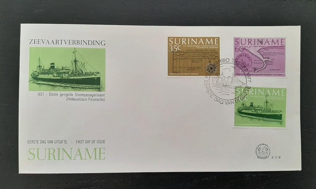 Suriname FDC enveloppe E017B Zeevaartverbinding, Postzegels en Munten, Postzegels | Eerstedagenveloppen, Ophalen of Verzenden