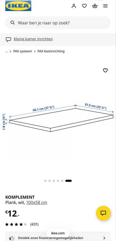 IKEA KOMPLEMENT planken wit 100x58 cm, Ophalen, Gebruikt
