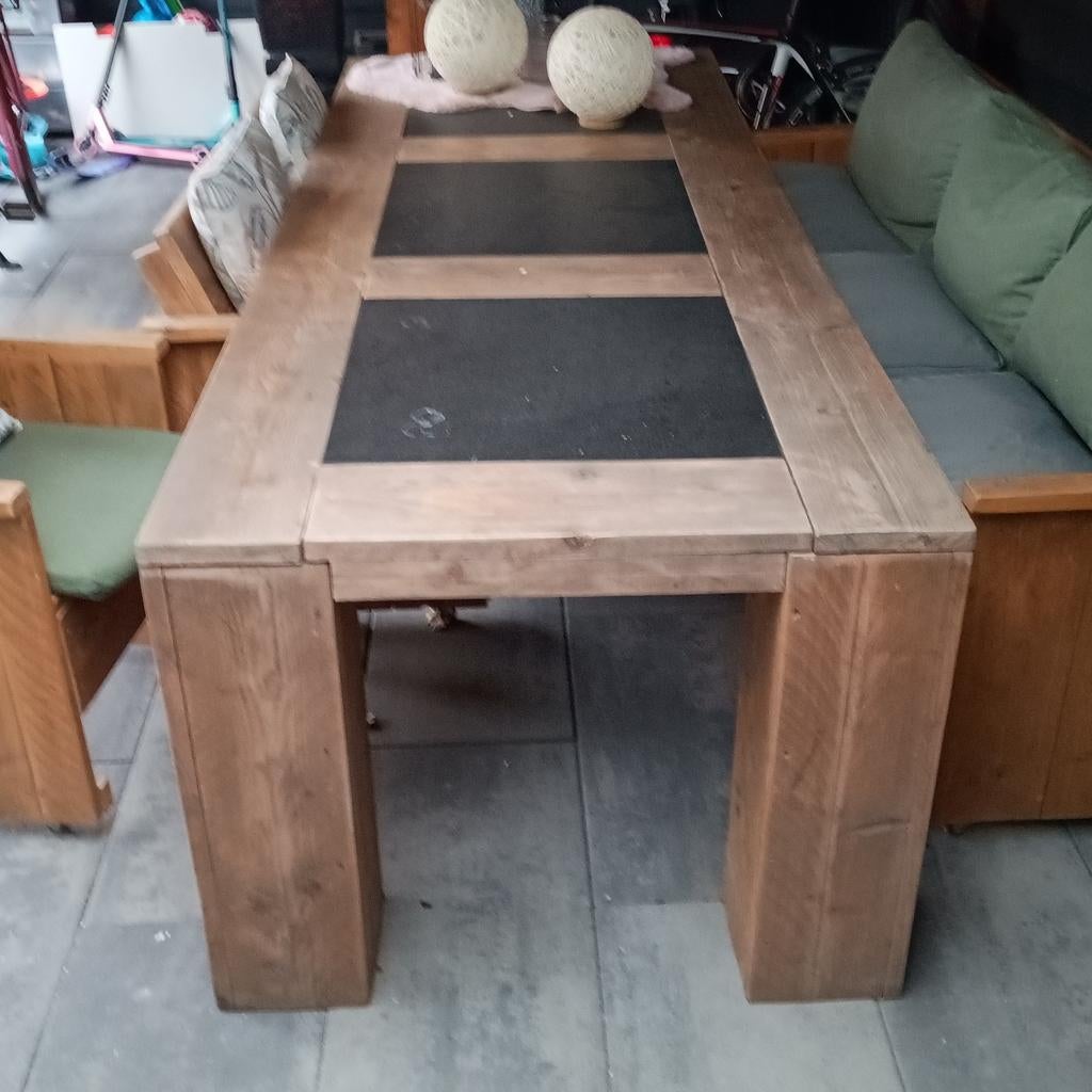 Steigerhouten tuinset met tafel, bank en stoel, Ophalen, Gebruikt, Bank, 6 zitplaatsen