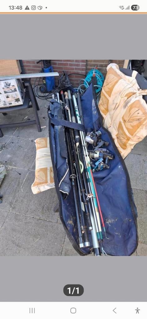 Hengelset met molens en foudraal, Watersport en Boten, Ophalen of Verzenden, Gebruikt, Complete hengel