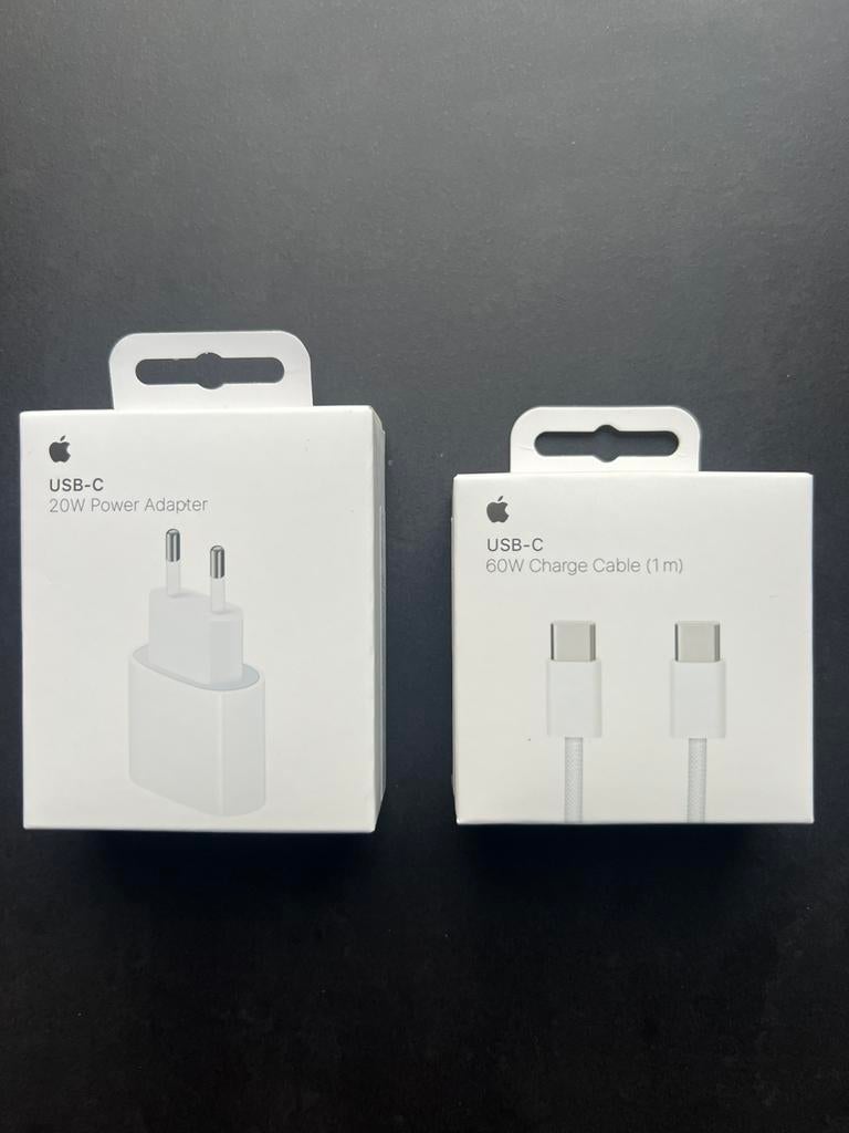 Apple Origineel Power Adapter 20w + USB-C to USB-C 1m 60w, Ophalen of Verzenden, Nieuw, Apple iPhone