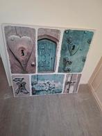 Canvas schilderij 80x80cm met deuren en sloten, Ophalen, Gebruikt, Schilderij, 75 tot 100 cm