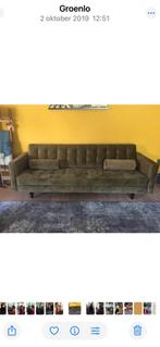 Groene bank (2.48m) en blauwe stoel van Trendhopper, Gebruikt, Driepersoons, 75 tot 100 cm, Ophalen of Verzenden