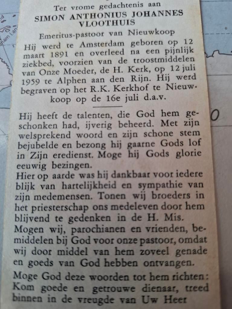 Bidprentje Simon Anthonius Johannes Vloothuis, Verzamelen, Bidprentjes en Rouwkaarten, Verzenden, Bidprentje