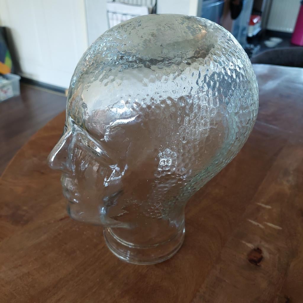 Glazen Hoofd Mannequin - Display voor Hoeden/Pruiken, Antiek en Kunst, Ophalen of Verzenden