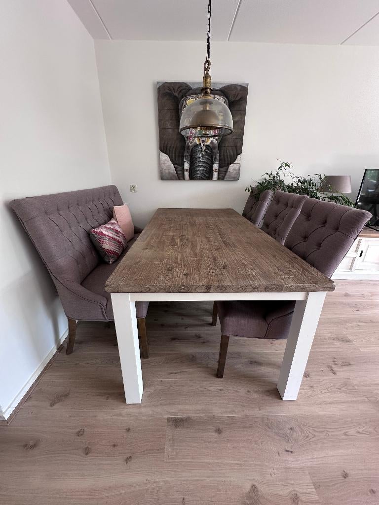 Landelijke eethoek set (zeer nette staat), Ophalen, Bruin, Stof, Vijf, Zes of meer stoelen