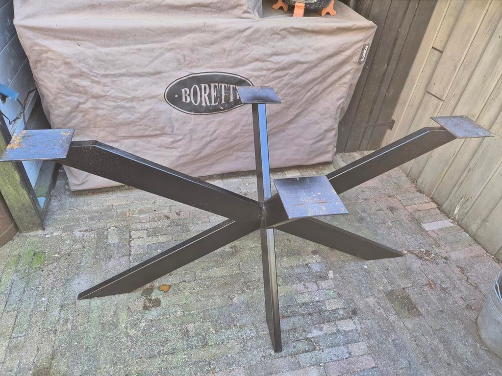Zwarte stalen kruispoot eettafel, Ophalen, Rechthoekig, 200 cm of meer, 50 tot 100 cm