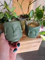 Bloempot gezicht groen goud | plantenpot, Tuin en Terras, Bloempotten, Rond, Ophalen of Verzenden, Aardewerk, Minder dan 40 cm