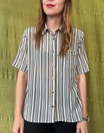 Vintage blouse, maat 42/XL - gestreept - wit - bruin - 90's, Kleding | Dames, Blouses en Tunieken, Wit, Maat 42/44 (L), Ophalen of Verzenden