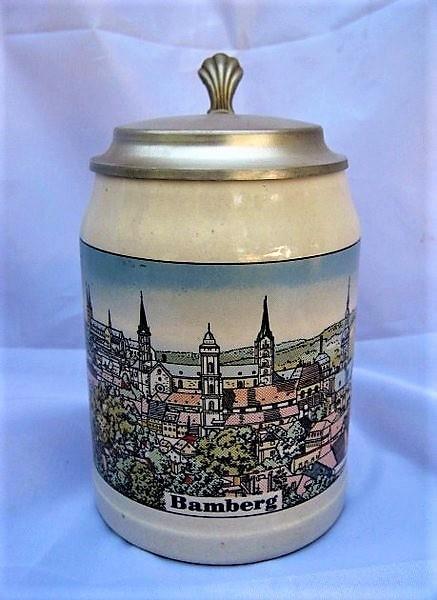 Bierkruik bierpul met tinnen deksel - Bamberg (7338-1), Antiek en Kunst, Curiosa en Brocante, Ophalen