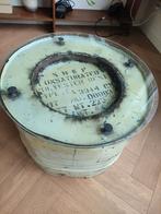 Unieke industriële salontafel van olievat, Huis en Inrichting, Tafels | Salontafels, Ophalen, 100 tot 150 cm, Rond, 50 tot 100 cm