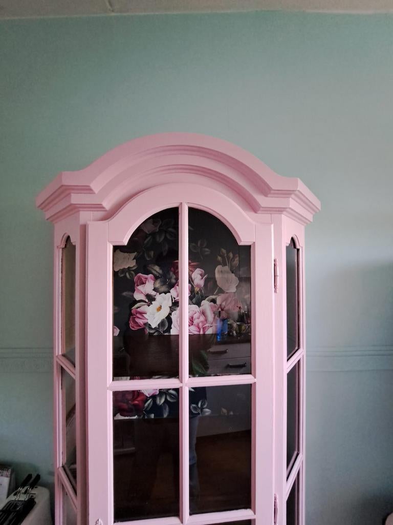 Eikenhouten vitrinekast 190 hoog, 35 cm diep, 85 cm breed, Antiek en Kunst, Antiek | Meubels | Kasten, Ophalen of Verzenden