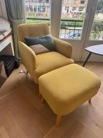 Gele Lounge Stoel met Voetenbank, Huis en Inrichting, Fauteuils, Ophalen, Zo goed als nieuw, Stof, 75 tot 100 cm
