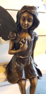ELFJE MET BLOEM / bronzen beeld / 16 cm hoog / ENGEL / FEE, Antiek en Kunst, Ophalen of Verzenden