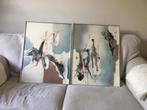 2 mooie kunstwerken in aluminium lijst 51,5 x 66,5 cm., Ophalen of Verzenden