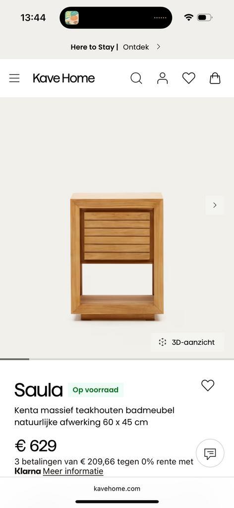 Badkamer meubel hout met marmer wastafel, kave home/tikamoon, Huis en Inrichting, Badkamer | Badkamermeubels, Zo goed als nieuw