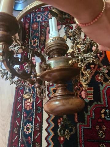 Antieke Hanglamp Kandelaar met Oranje Kap beschikbaar voor biedingen