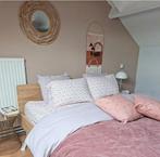Swedish linens hoeslaken en 2 kussenslopen, Gebruikt, Hoeslaken of Sloop, Tweepersoons, Oranje