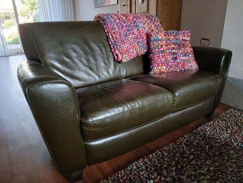 Leren bank, Huis en Inrichting, Banken | Bankstellen, Gebruikt, Rechte bank, Tweepersoons, 150 tot 200 cm, 75 tot 100 cm, Leer