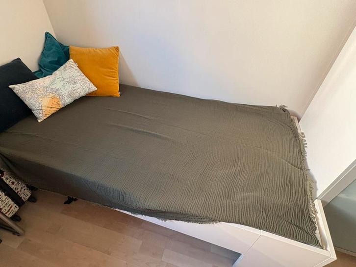 1 Persoons Bed 90x200 wit met lattenbodem, Huis en Inrichting, Slaapkamer | Bedden, Gebruikt, Eenpersoons, 90 cm, 200 cm, Hout