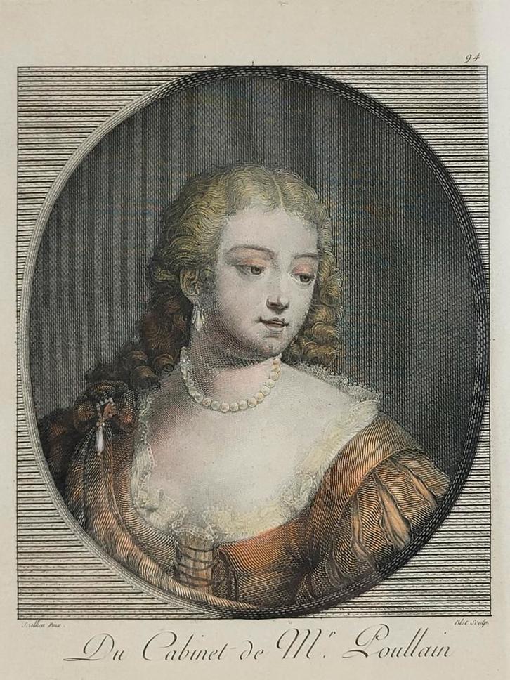 18e eeuwse gekleurde gravuur, Antiek en Kunst, Kunst | Etsen en Gravures, Ophalen of Verzenden