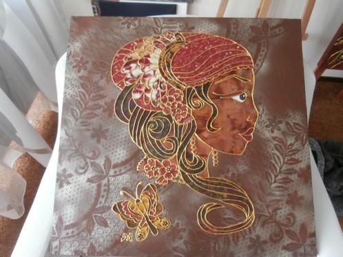 Schilderij/canvasdoek zigeunermeisje in warme kleuren, Antiek en Kunst, Kunst | Schilderijen | Klassiek, Ophalen