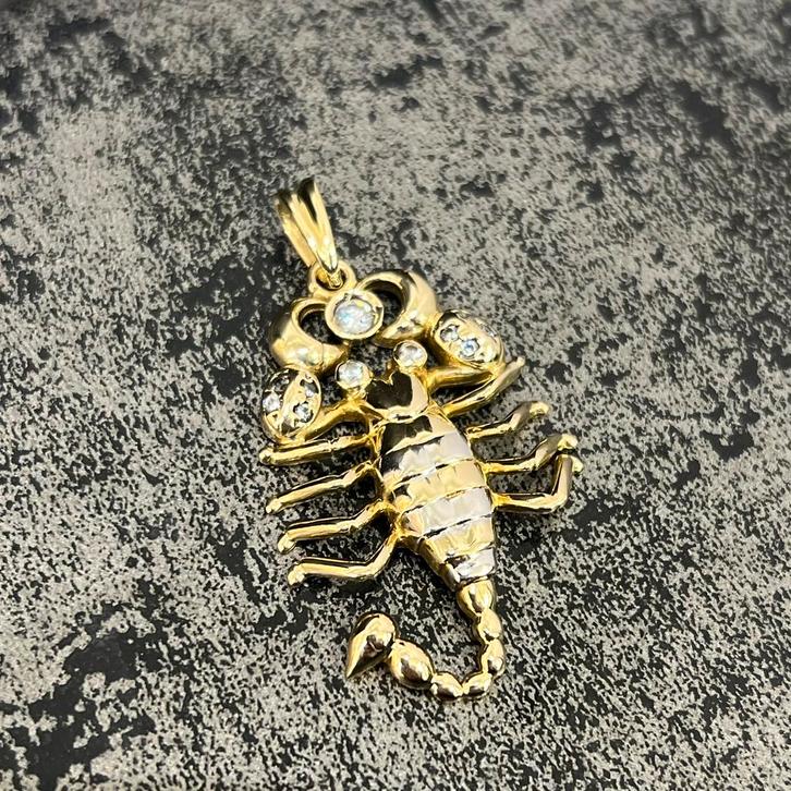 14 karaat gouden schorpioen hanger kettinghanger massief, Sieraden, Tassen en Uiterlijk, Kettinghangers, Zo goed als nieuw, Goud