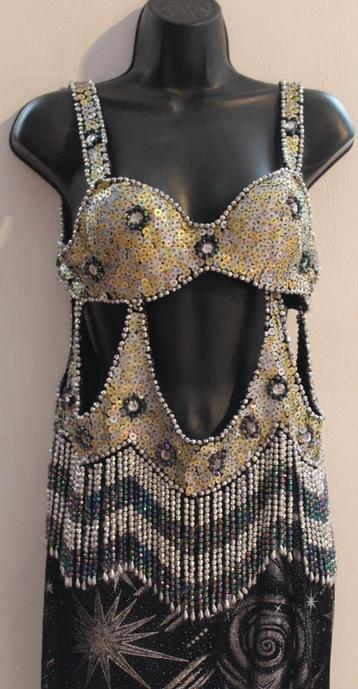 Avondjurk glitter jurk ZILVER ZWART pailletten S M cut outs beschikbaar voor biedingen