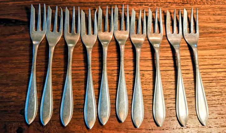 Set van 10 Helweg Amsterdam Zilveren taartvorkjes., Antiek en Kunst, Antiek | Bestek, Ophalen of Verzenden