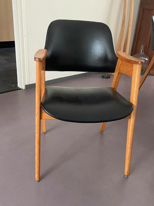 Set van 5 Vintage Mid Century Eetkamerstoelen Eiken  & Sky, Huis en Inrichting, Stoelen, Zo goed als nieuw, Leer, Zwart, Ophalen