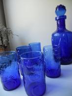 karaf + 5 glazen kobalt blauw, Huis en Inrichting, Keuken | Servies, Ophalen, Glas of Glazen, Overige stijlen, Glas