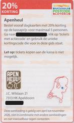 Apenheul 20% kortingsbon. Postcodeloterij kortingsbon., Drie personen of meer, Kortingskaart