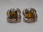 Zilveren vintage oorknoppen met barnsteen nr.882, Verzenden, Zo goed als nieuw, Knopjes of Stekers, Zilver