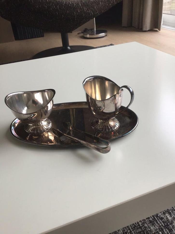 Verzilverd Douwe Egberts Roomstel - Compleet!, Antiek en Kunst, Antiek | Goud en Zilver, Ophalen of Verzenden