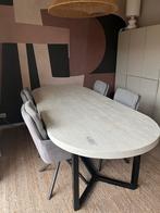 Witte houten eettafel van Goossens - 240 cm, Ophalen, Gebruikt, Eikenhout, 200 cm of meer