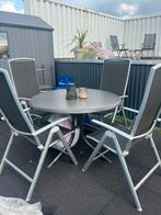 Ronde tuin tafel met 4 stoelen, Tuin en Terras, Tuinsets en Loungesets, Ophalen, 4 zitplaatsen, Gebruikt, Eettafel