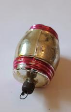 oude kerstbal: Ton, tonnetje, zilver en fuchsia, 6 cm, Ophalen of Verzenden