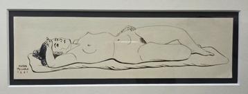 Pieter Pouwels. Pentekening. Naakt. Liggende vrouw. 1961. beschikbaar voor biedingen