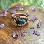 Handgemaakte koperen ring met Malachiet ringmaat 17.5, Overige materialen, Overige kleuren, Nieuw, Ophalen of Verzenden