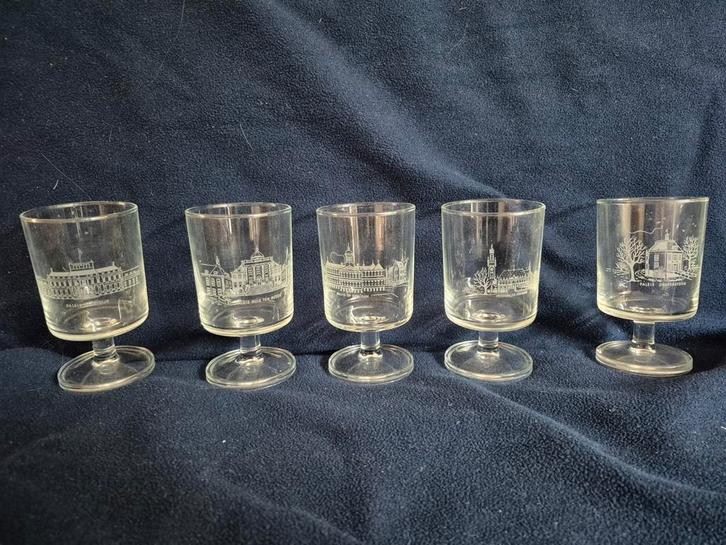 Set gegraveerde paleisglazen, Verzamelen, Glas en Borrelglaasjes, Zo goed als nieuw, Overige typen, Ophalen of Verzenden