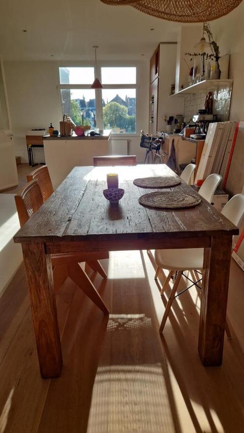 Houten eettafel, Huis en Inrichting, Tafels | Eettafels, Gebruikt, 50 tot 100 cm, 200 cm of meer, Vijf personen of meer, Rechthoekig