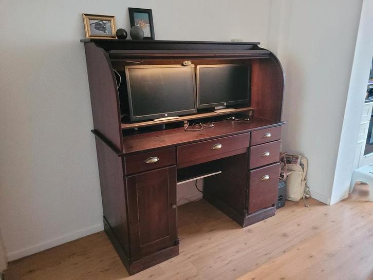 Secretaire voor 2 beeldschermen, ideale werkplek. 30.10 weg!, Huis en Inrichting, Kasten | Secretaires, Gebruikt, Ophalen