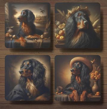 Gordon Setter Rembrandt stijl onderzetters met houder beschikbaar voor biedingen