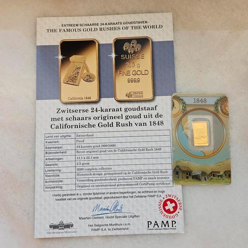 2.5 gram 999.9 goudbaar pamp goldrush, Postzegels en Munten, Edelmetalen en Baren, Goud, Ophalen of Verzenden